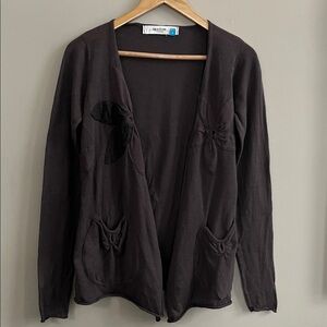 Anthropologie Sparrow Open Front Linen/Cotton Flower Detail Cardigan size small